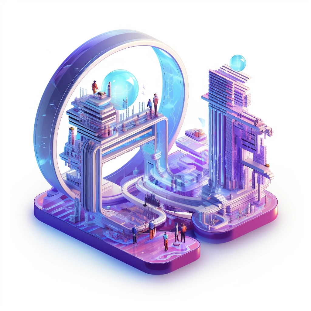 Isometric futuristic building with people